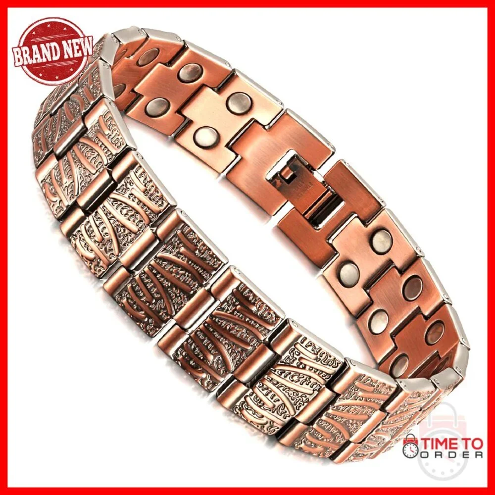 Men's Pure Copper Magnetic Bracelet Adjustable 21cm Tree of Life Design